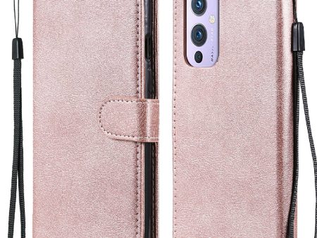 KT Leather Series-2 Solid ColorLeather Wallet Stand Phone Case Shell with Strap for OnePlus 9 (EU   US Version) Online Hot Sale