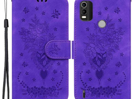 For Nokia C21 Plus All-round Shockproof Flip Folio Case Imprinting Roses Butterflies Phone Cover PU Leather Wallet Stand with Strap Online