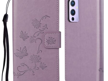 Imprint Butterfly Flower Wallet Stand Leather Case for OnePlus 9 (EU   US Version) For Cheap