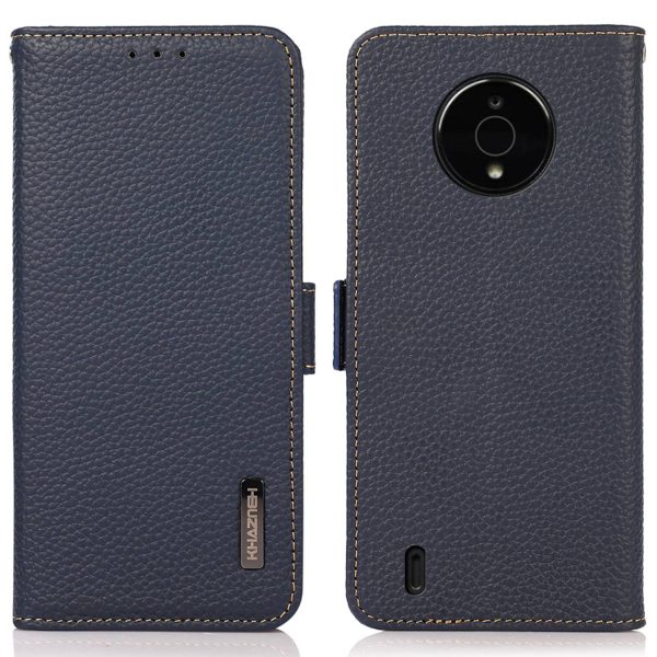 KHAZNEH Side Double Magnetic Clasps Genuine Leather Case for Nokia C200, Litchi Texture RFID Blocking Phone Wallet Cover with Foldable Stand Online