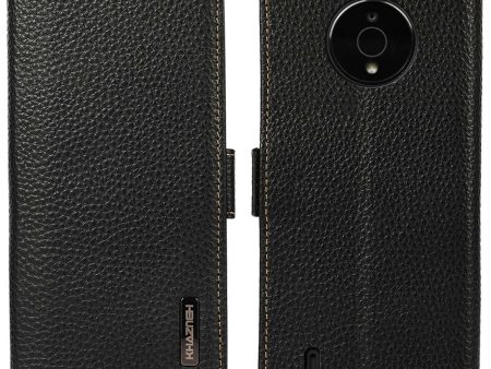 KHAZNEH Side Double Magnetic Clasps Genuine Leather Case for Nokia C200, Litchi Texture RFID Blocking Phone Wallet Cover with Foldable Stand Online