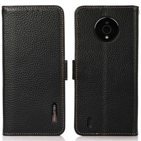 KHAZNEH Side Double Magnetic Clasps Genuine Leather Case for Nokia C200, Litchi Texture RFID Blocking Phone Wallet Cover with Foldable Stand Online