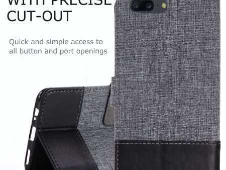 MUXMA Splicing Leather Canvas Stand Mobile Phone Case for OnePlus 5 on Sale