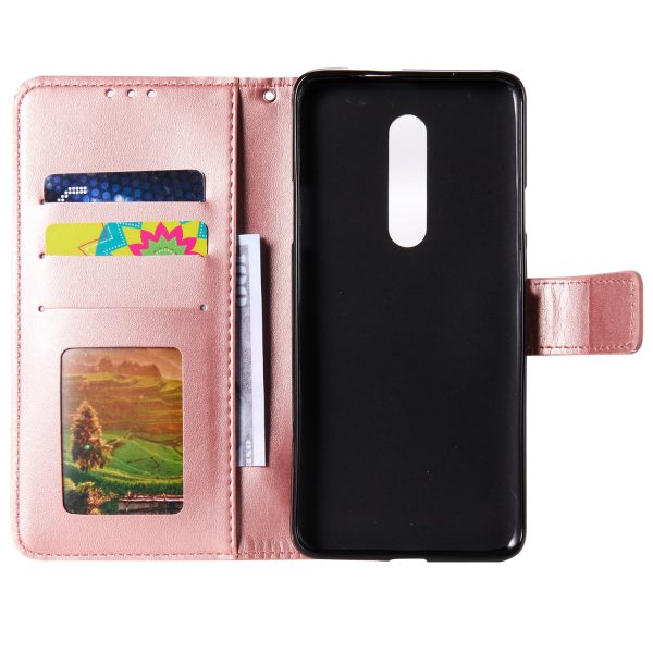 Imprint Flower and Cat Flip Leather Wallet Case for OnePlus 7 Pro For Sale